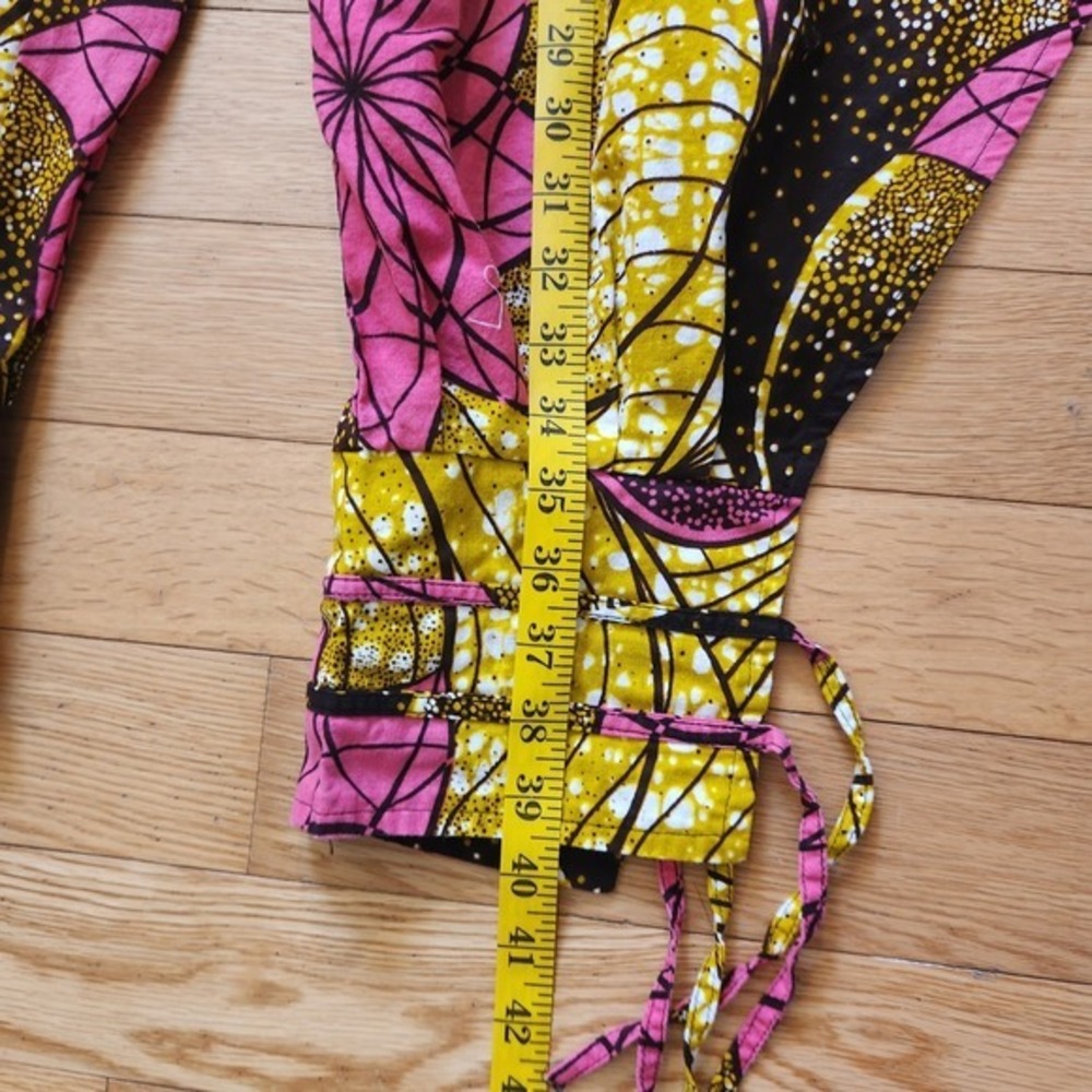 African Wax Print Harem Pants Smocked Waist Tie Ankle Boho Genie OS 100% Cotton - Picture 9 of 13